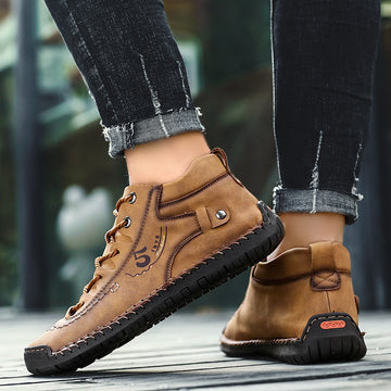 Clovoshop Casual Hand-Stitched Martin Shoes – Leather Low-Top Boots
