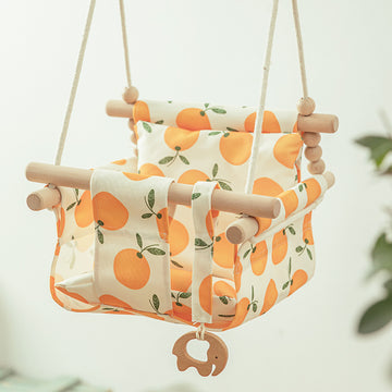 Clovoshop Cotton Canvas Baby Swing Chair – Indoor/Outdoor Wooden Seat with Cushion