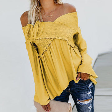 Clovoshop Women Sexy Off Shoulder Shirt | Irregular Hem Long Sleeve Blouse