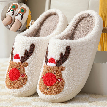 Clovoshop Christmas Slippers – Cozy Soft Elk Design, Winter Home Slippers