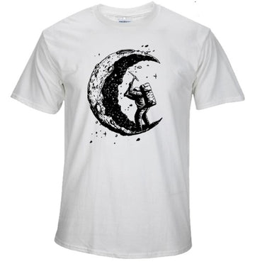 Clovoshop Digging The Moon Print T-Shirt for Men – Casual, Short Sleeve