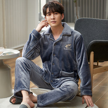 Clovoshop Men’s Winter Flannel Pajamas Suit – Warm & Cozy