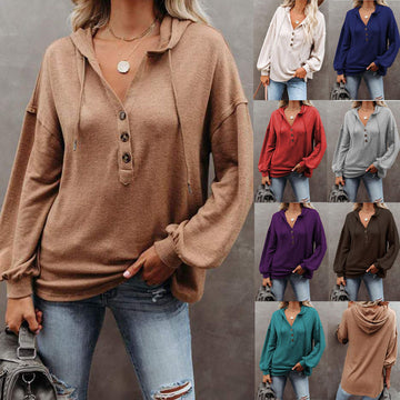 Clovoshop Autumn and Winter Solid Color Loose Hooded Women’s Sweater