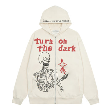 Clovoshop Skull Print Hooded Cardigan for Men – Stylish Streetwear