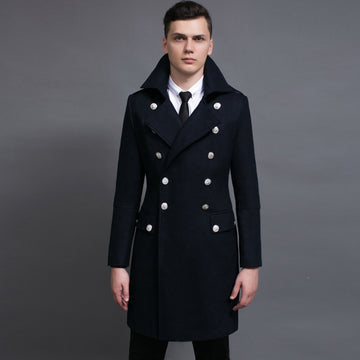 Clovoshop Double-Row Retro Woolen Coat – Stylish Men’s Overcoat