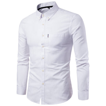 Clovoshop Men’s Slim Long Sleeve Dress Shirt – Korean Style, Plain