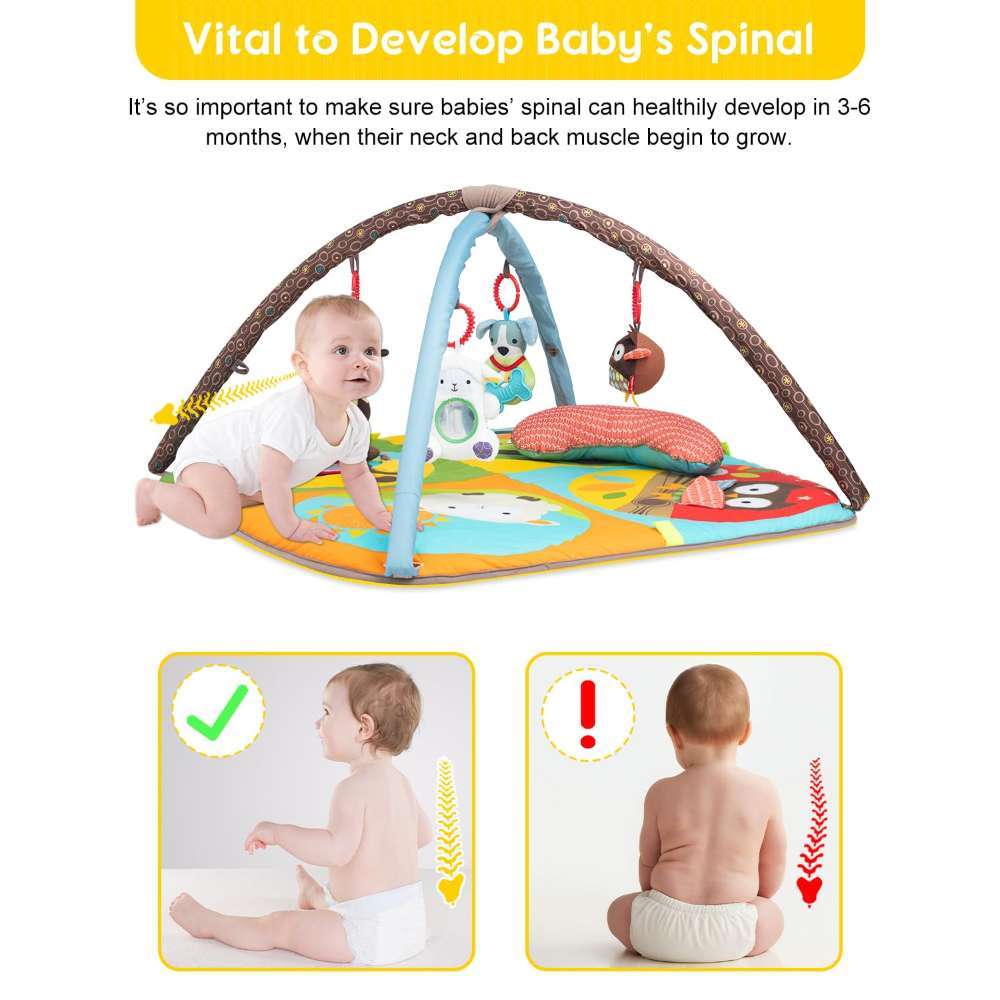 Clovoshop Baby Play Mat Zoo Theme – Sensory Toddler Activity Gym for Babies 0-6 Months