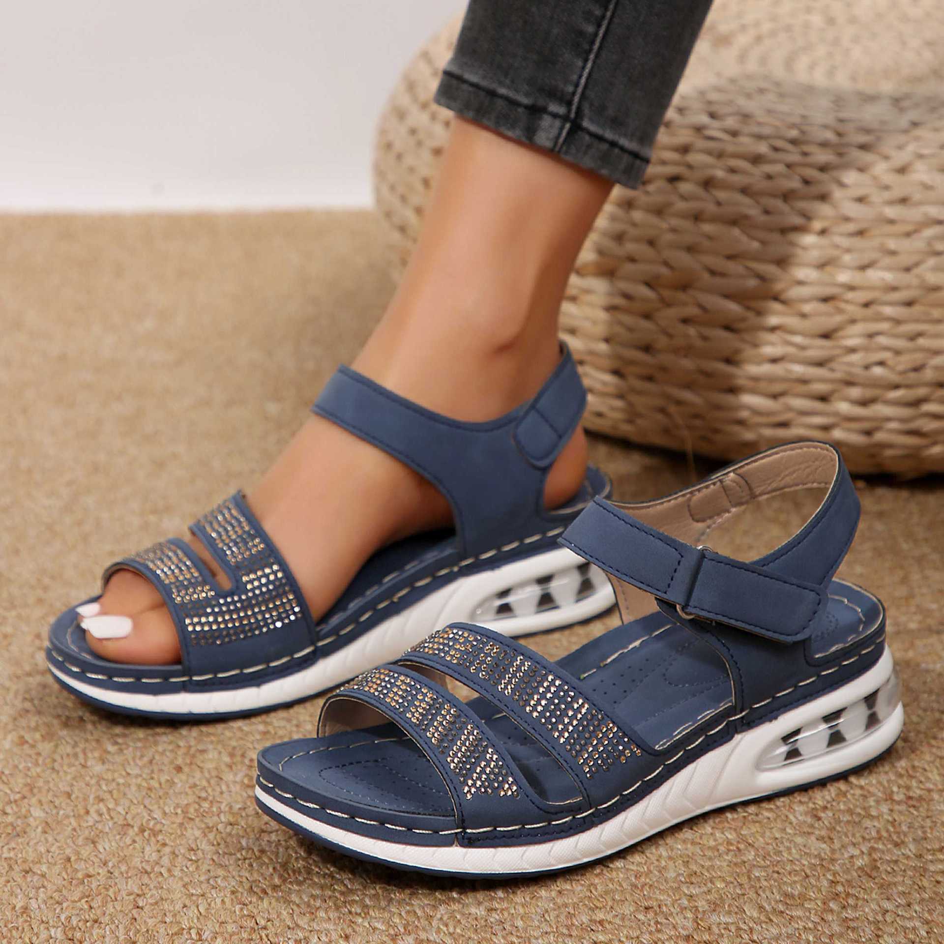 Clovoshop Summer Rhinestone Wedges Sandals - Casual Sports Air Cushion Beach Shoes for Women