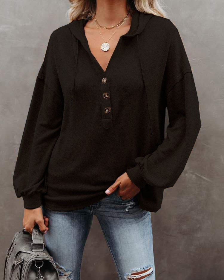 Clovoshop Autumn and Winter Solid Color Loose Hooded Women’s Sweater