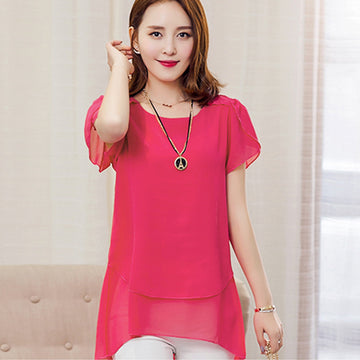Clovoshop Summer Women’s Loose Chiffon Blouse – Plus Size O-Neck Top