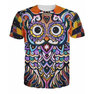 Clovoshop 3D Printed Psychedelic Owl T-shirt – Anime Summer Top