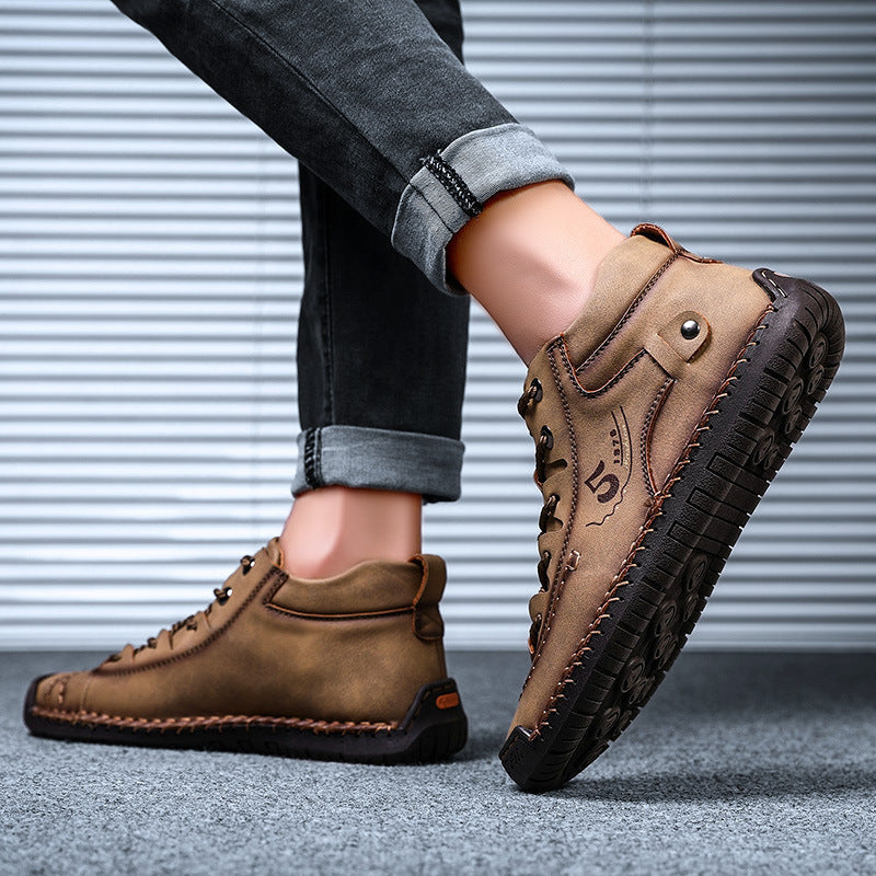 Clovoshop Casual Hand-Stitched Martin Shoes – Leather Low-Top Boots