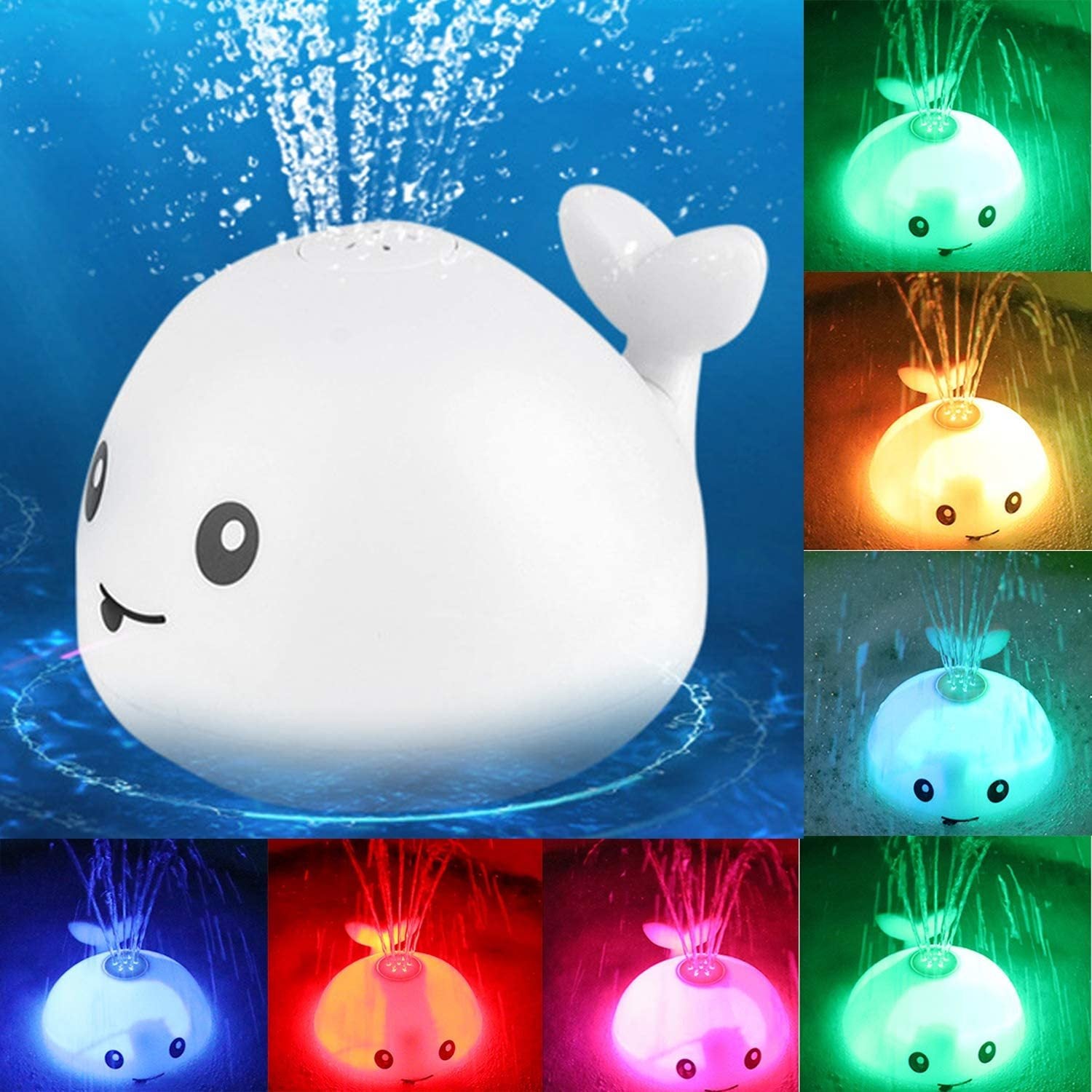 Clovoshop Baby Cute Cartoon Whale Floating Spraying Water Bath Toy – LED Light & Music