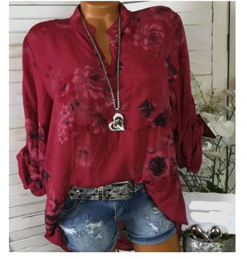 Clovoshop Plus Size Summer Tops Women Blouse Long Sleeve Stand Collar