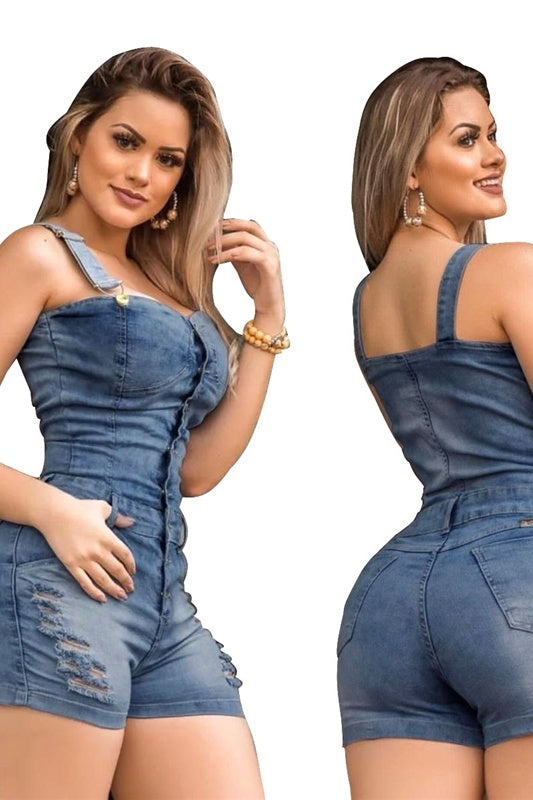 Clovoshop Plus Size Elegance Cotton Jeans Women’s Short Romper