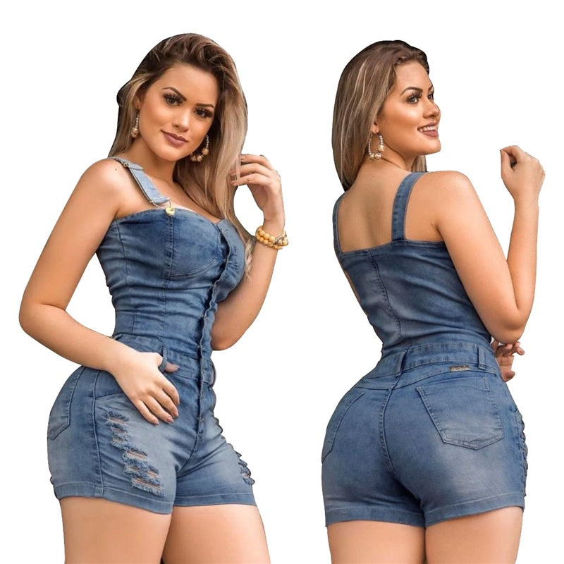 Clovoshop Plus Size Elegance Cotton Jeans Women’s Short Romper