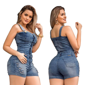 Clovoshop Plus Size Elegance Cotton Jeans Women’s Short Romper