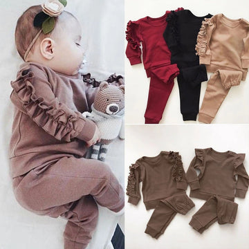 Clovoshop Newborn Baby Boys & Girls Ruffles Jumper Set - Long Sleeve Sweatshirt & Pants Fall Clothes