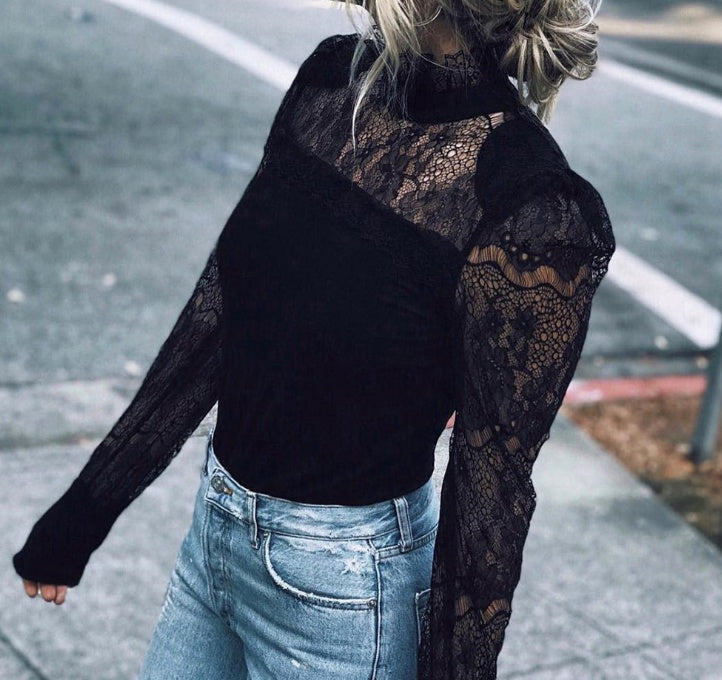 Clovoshop Fashion Casual Women’s Long Sleeve Lace Blouse Turtleneck