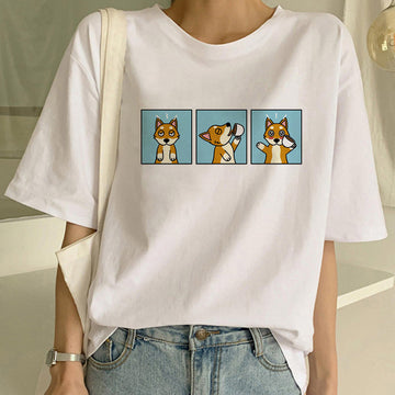 Clovoshop Women’s Dog Print T-Shirt – Casual Street Style Short Sleeve