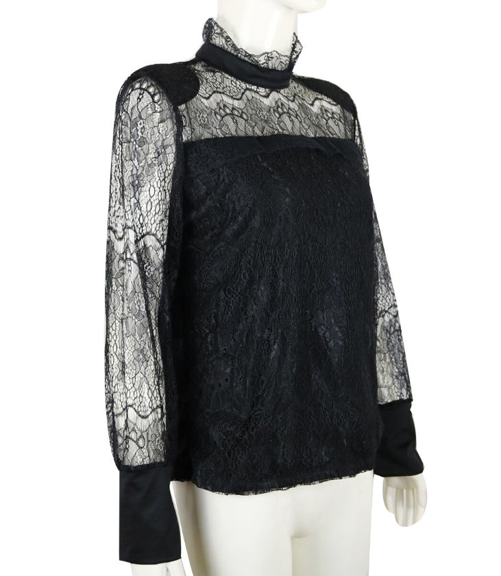 Clovoshop Fashion Casual Women’s Long Sleeve Lace Blouse Turtleneck