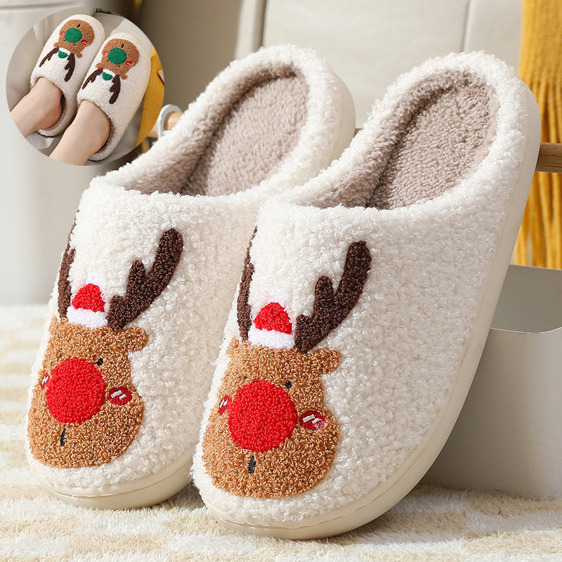 Clovoshop Christmas Slippers – Cozy Soft Elk Design, Winter Home Slippers