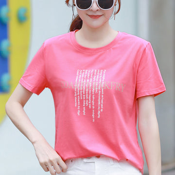 Clovoshop Women’s Loose Cotton T-shirt – Round Neck, Short Sleeve