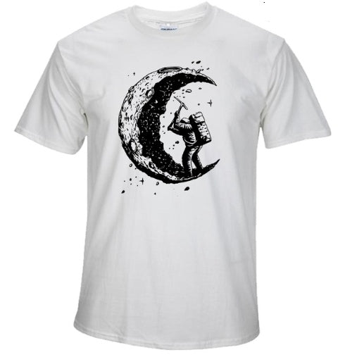 Clovoshop Digging The Moon Print T-Shirt for Men – Casual, Short Sleeve