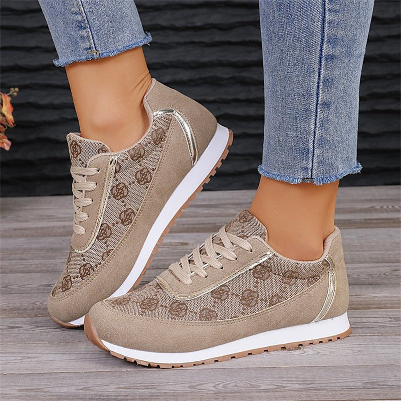 Clovoshop Flower Print Lace-up Sneakers – Casual Breathable Women’s Shoes