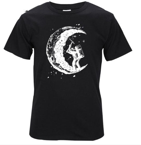 Clovoshop Digging The Moon Print T-Shirt for Men – Casual, Short Sleeve