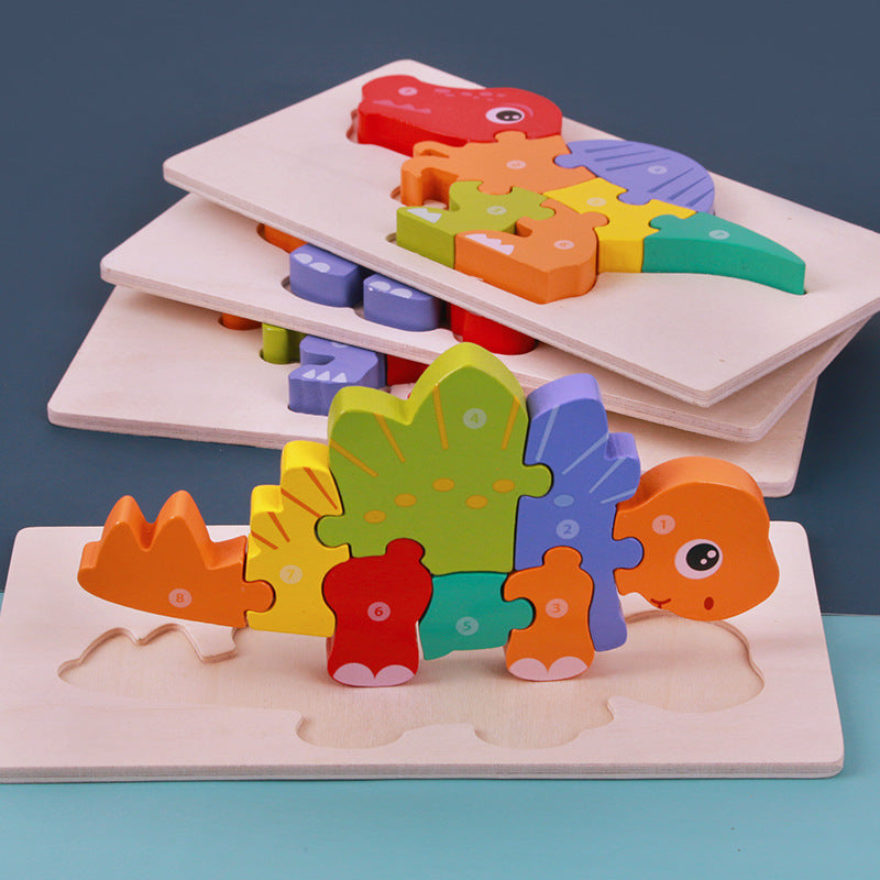 Clovoshop Children's Educational Wooden 3D Montessori Puzzle – Dinosaur Set