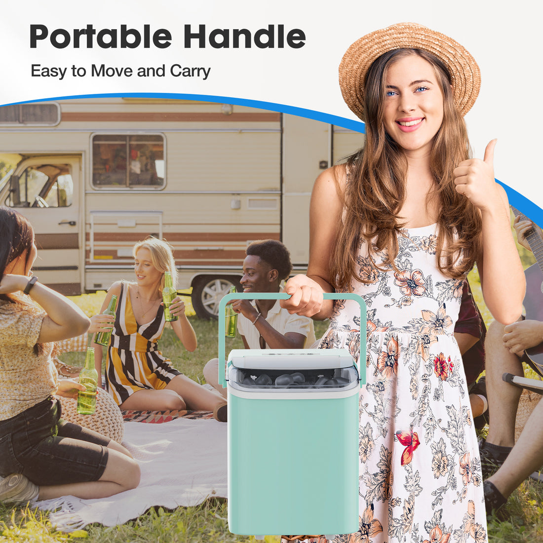 Clovoshop Portable Ice Maker – Bullet Ice in 9 Minutes, Self-Cleaning