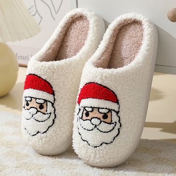 Clovoshop Christmas Home Slippers - Cute Cartoon Santa Claus & Winter Warm Furry Shoes