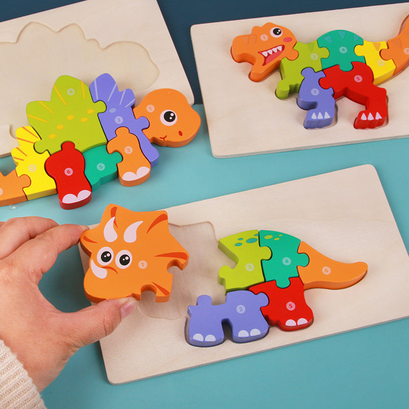 Clovoshop Children's Educational Wooden 3D Montessori Puzzle – Dinosaur Set