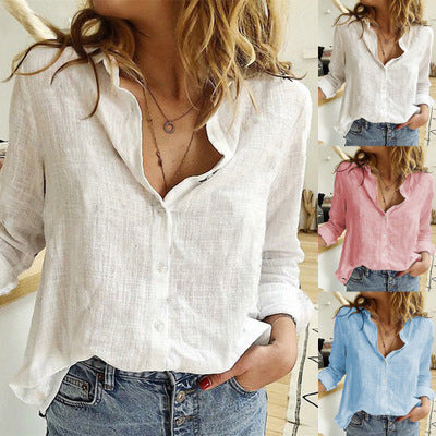 Clovoshop Loose Button Lapel Cardigan Top | Long Sleeve Women’s Blouse