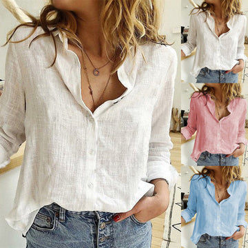 Clovoshop Loose Button Lapel Cardigan Top | Long Sleeve Women’s Blouse