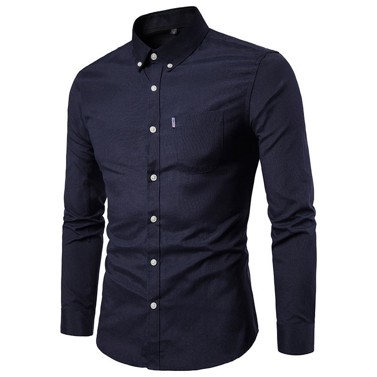 Clovoshop Men’s Slim Long Sleeve Dress Shirt – Korean Style, Plain