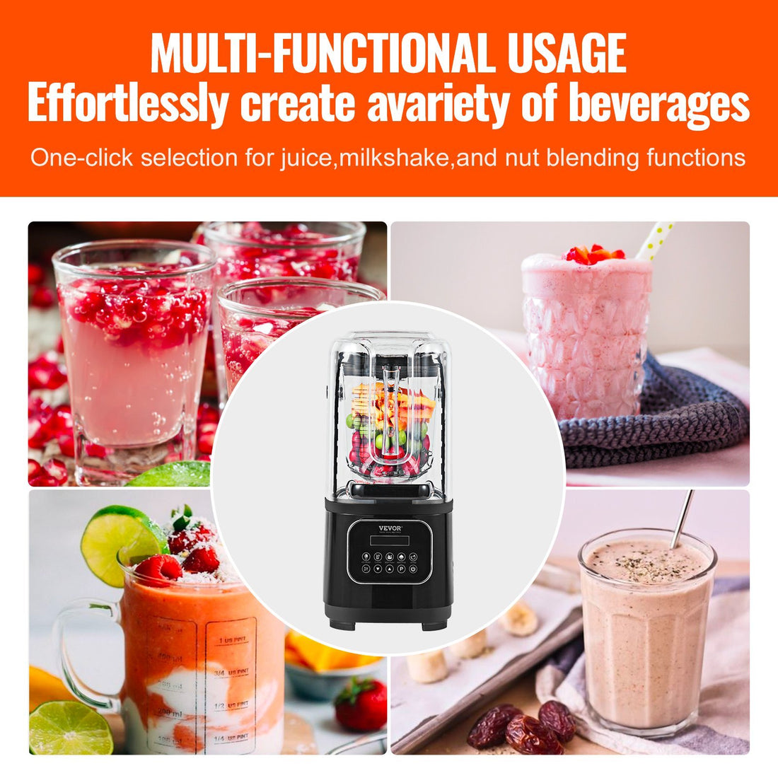 Clovoshop Professional Blender with Shield – 68 Oz, 9 Speed, 5 Functions