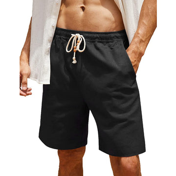 Clovoshop Men’s Cotton Linen Lace-up Casual Shorts – Plus Size