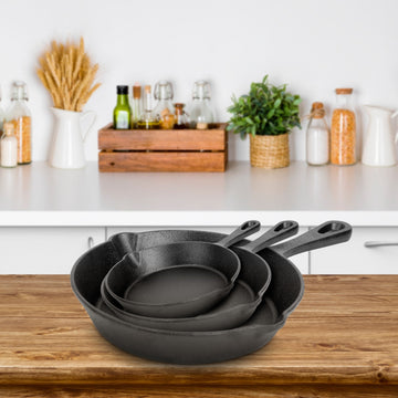 Clovoshop 3pcs Pre-Seasoned Cast Iron Skillets Set – 8", 10", & 12" Frying Pans