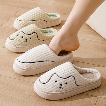 Clovoshop Striped Cat Slippers - Non-slip, Warm Plush House Shoes for Couples
