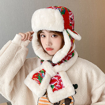 Clovoshop Winter Warm Ear Cotton Hat for Women | Flower Design, Cozy
