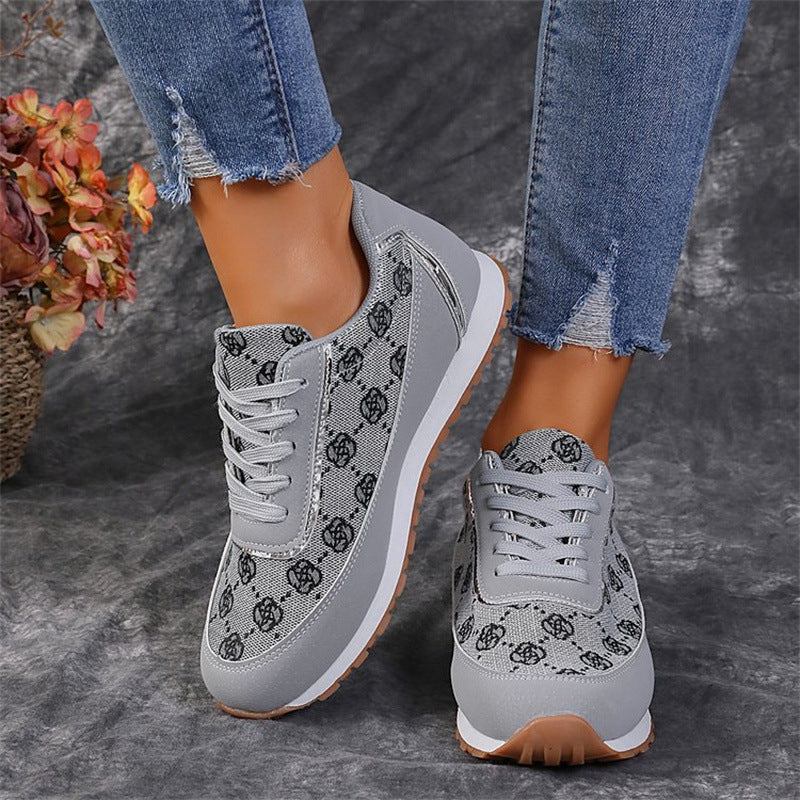 Clovoshop Flower Print Lace-up Sneakers – Casual Breathable Women’s Shoes