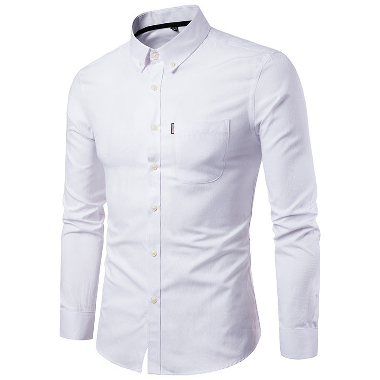 Clovoshop Men’s Slim Long Sleeve Dress Shirt – Korean Style, Plain