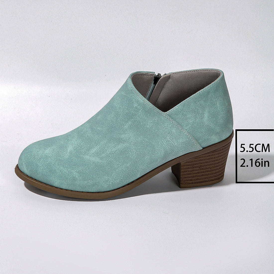 Clovoshop Chunky Heel Round Toe Ankle Boots - Side Zipper Design, Fall Winter