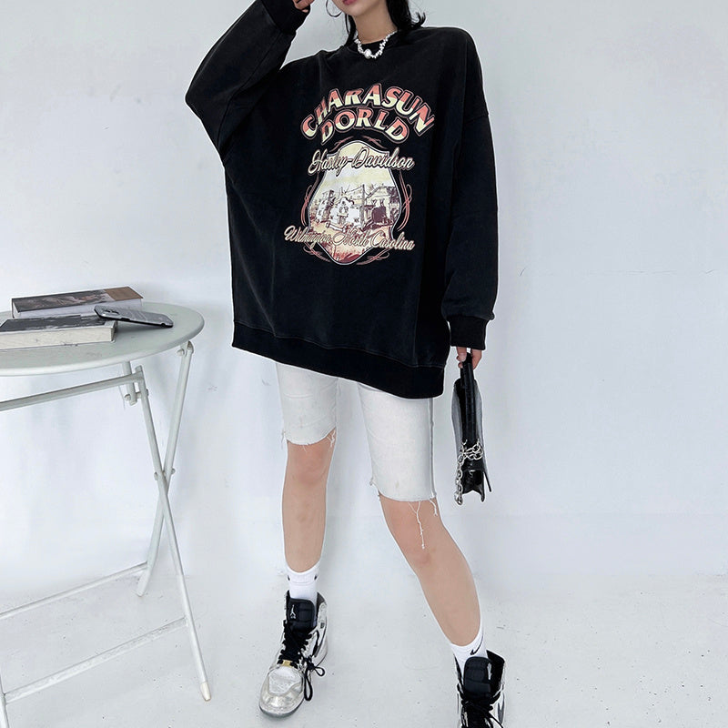 Clovoshop Retro Washed Round Neck Sweater – Women’s Casual Pullover
